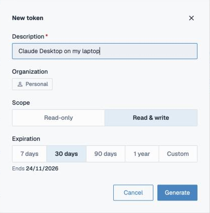 The New token dialog